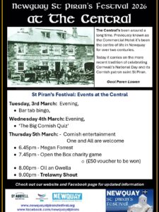 Newquay St Piran's Central Inn. Events